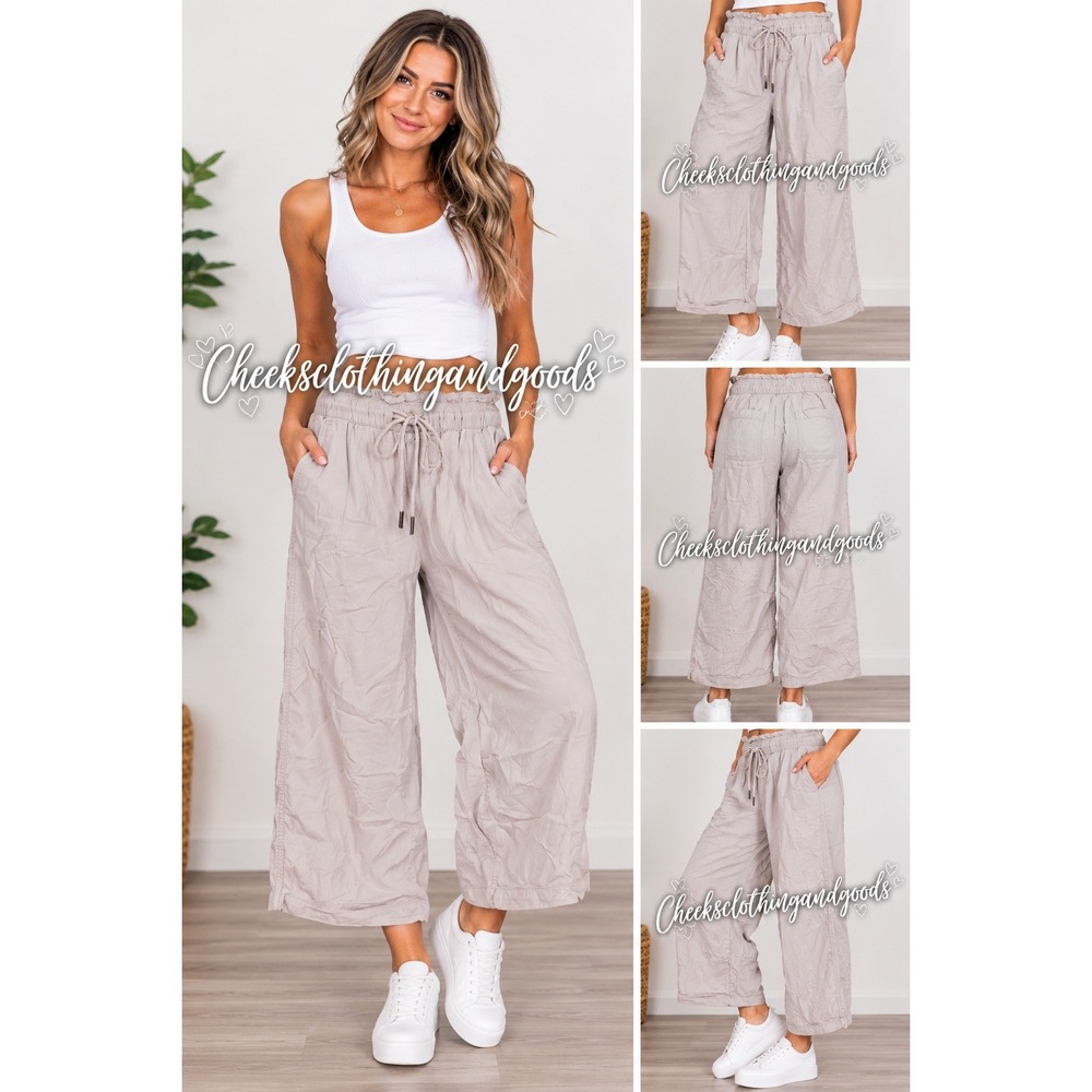 Loft Womens Tan Lyocell Wide Leg Crop Paperbag Waist Pants Small Petite SP